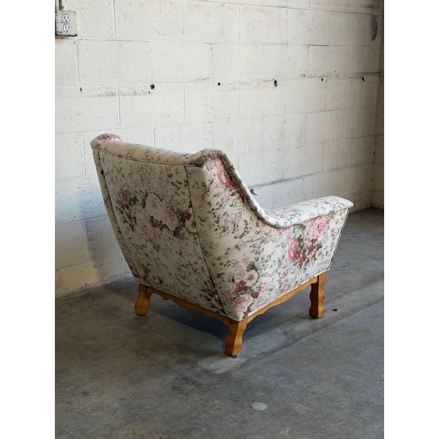 Floral Upholstered Lounge Chair Danish Mid-Century Modern 1970s For Sale - Image 4 of 11