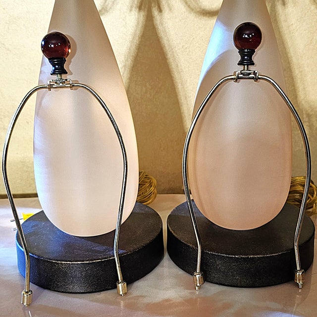 Pair of Frosted Glass and Scrollwork Table Lamps, Early 21st Century For Sale In Washington DC - Image 6 of 18