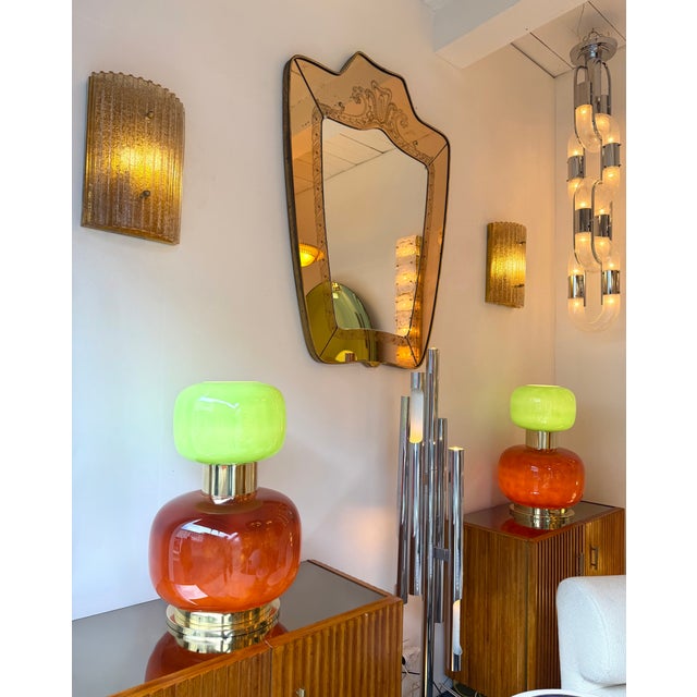 Contemporary Pair of Brass and Green Murano Glass Bulb Shade Lamps, Italy For Sale - Image 13 of 13