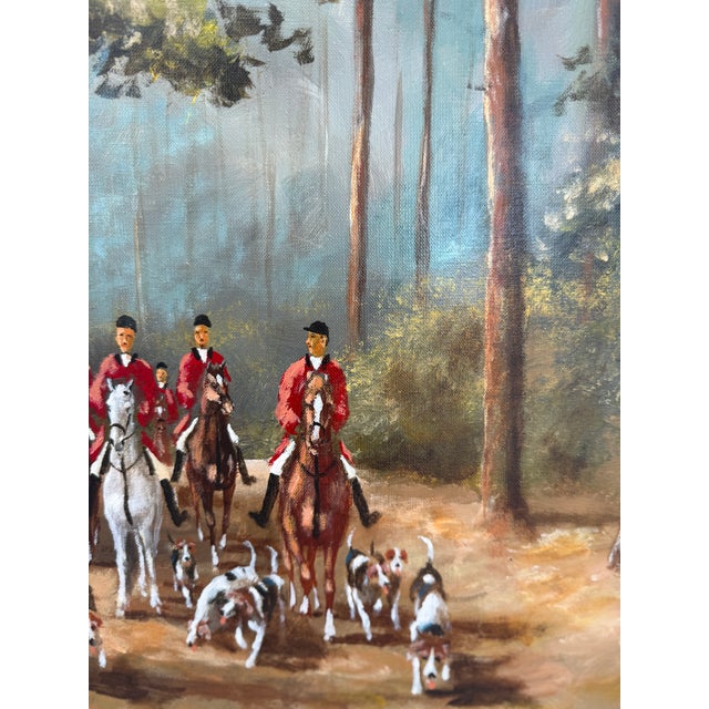 Vintage Signed G. Funk Fox Hunt Oil Painting - Large Framed Equestrian Scene For Sale - Image 4 of 7