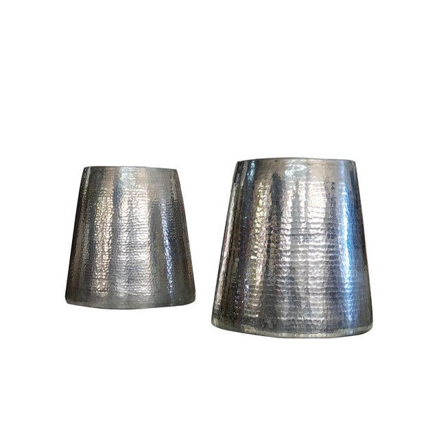 Mid-Century Style Hammered Silvered Copper Cachepots or Planters, 1970s, Set of 2 For Sale - Image 9 of 9