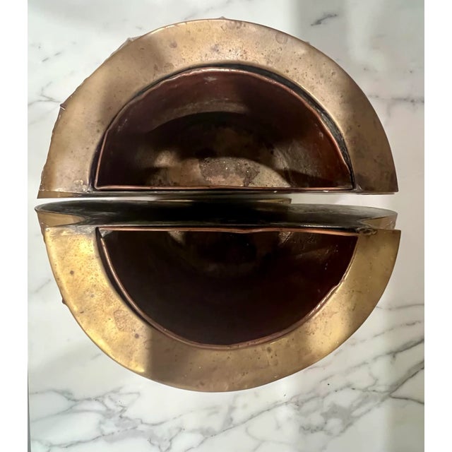 Metal Pair of Vintage Brass Metal Floral Pattern Wall Planter Container Vase Vessels For Sale - Image 7 of 10