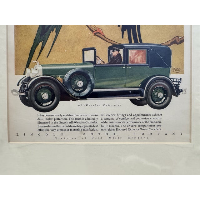 Art Deco 1928 Original Lincoln Advertising, Stark Davis, Art Deco, Matted For Sale - Image 3 of 5