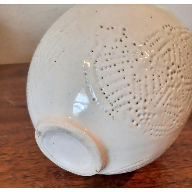 Mid 20th Century Double Abstract Glazed White Pottery Vase For Sale - Image 5 of 7