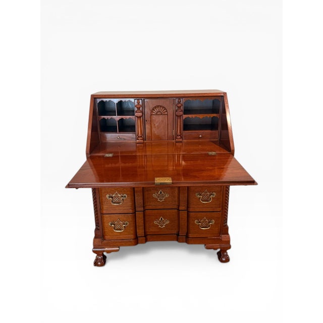 Early 20th Century Early 20th Century Federal Revival Mahogany Drop Front Secretary Desk With Inlay For Sale - Image 5 of 17