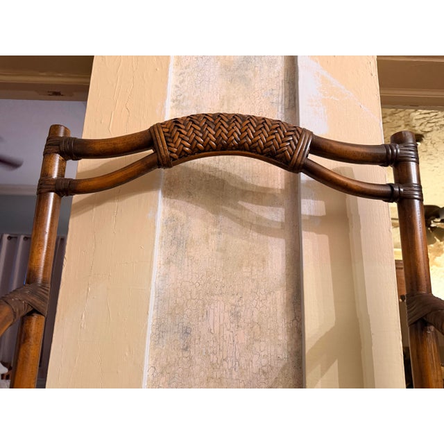 2000 - 2009 Coastal Boho Arched Rattan and Burnt Bamboo 4-Tier Étagère - 72" H For Sale - Image 5 of 12