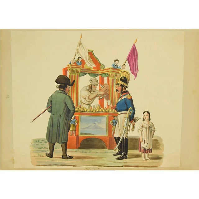 Soft drink seller is an original gouache drawing on paper realized by michela de vito, naples. Titled on the bottom...