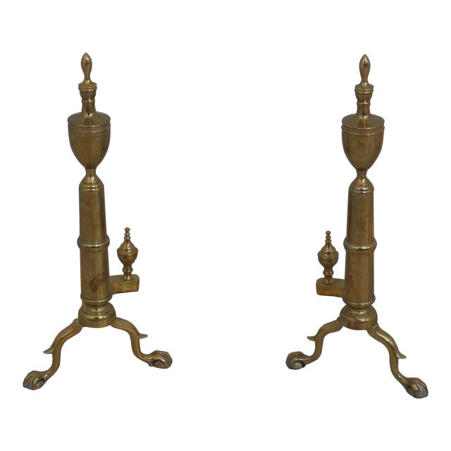 Rostand Chippendale Style Brass Fireplace Andirons For Sale