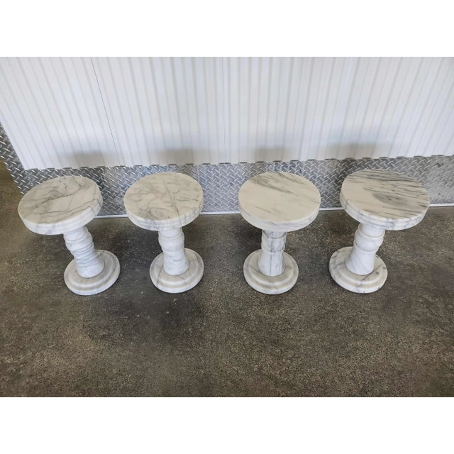 1960s Vintage Italian Carrera Marble Garden Stools- Set of 4 For Sale - Image 9 of 12