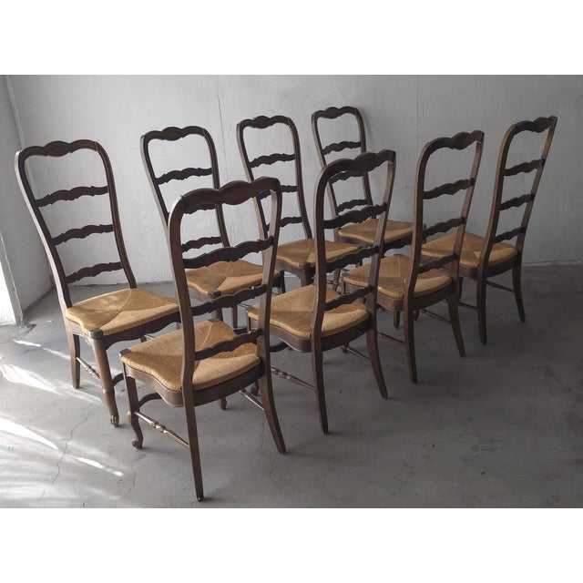 1960s Vintage Rustic European Style Rush Seat Dining Chairs - Set of 8 For Sale - Image 5 of 11