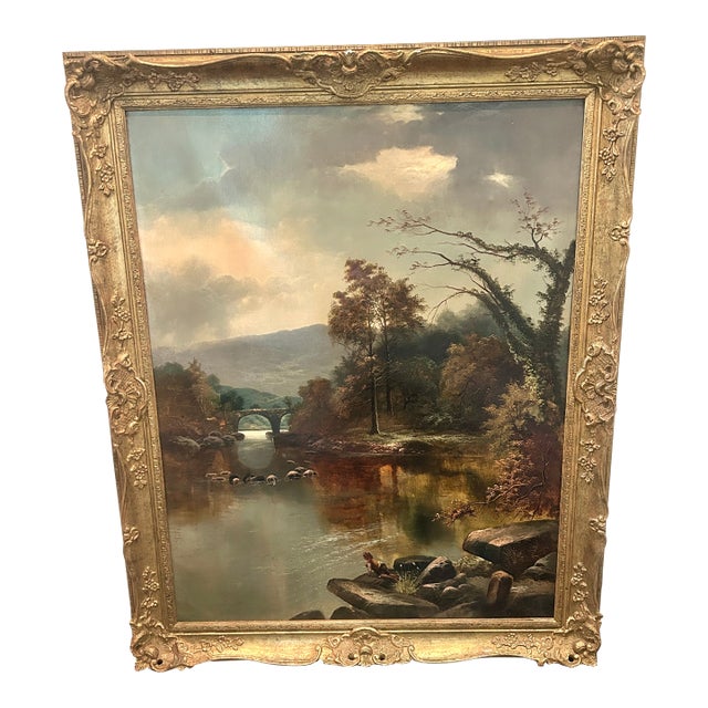 19th Century River Landscape Oil Painting For Sale