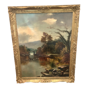 19th Century River Landscape Oil Painting
