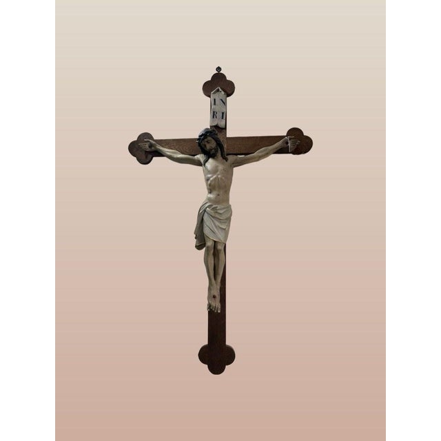 Antique Polychrome Wooden Crucifix, 1890s For Sale - Image 5 of 18