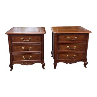Century Furniture French Country Oak Bedside Chests of Drawers Nightstands, Pair For Sale