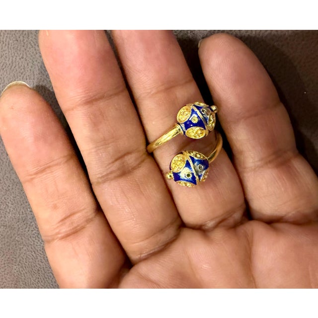 Two Enamel Balls Bypass Cocktail Ring Size 4 in 18 Karat Yellow Gold, 4.4 Gm For Sale - Image 17 of 18
