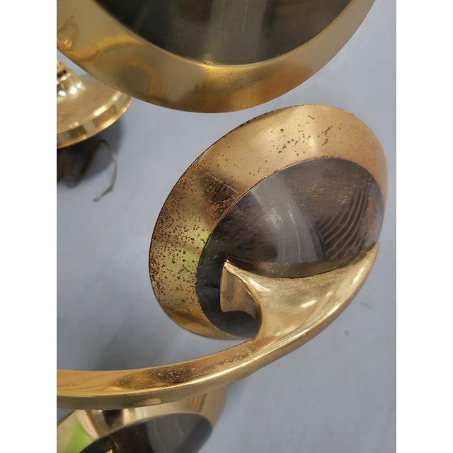 Vintage Brass Dark Smoky Metal 6 Light Mid Century Modern Pietro Chiesa Parzinger Style Chandelier For Sale - Image 15 of 15