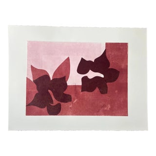 Original Botanical Monotype “Fleurs en Rouge” Modernist Style Artwork on Paper, Unframed For Sale