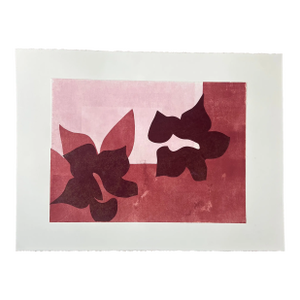 Original Botanical Monotype “Fleurs en Rouge” Modernist Style Artwork on Paper, Unframed