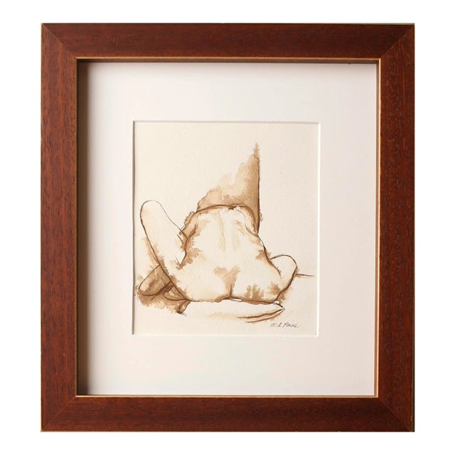 Original Nude Female Framed Figure Drawing in Brown Ink For Sale