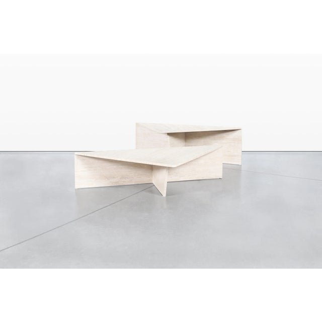 Vintage Italian Modern Two-Piece Travertine Coffee Table by Up & Up, 1970s For Sale - Image 10 of 12
