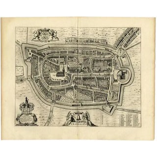 Antique Map of the City of Franeker by Blaeu, 1652 For Sale