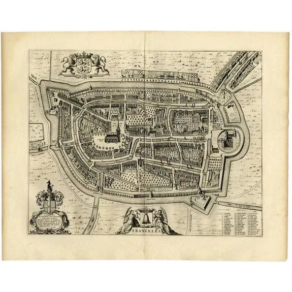 Antique Map of the City of Franeker by Blaeu, 1652 For Sale