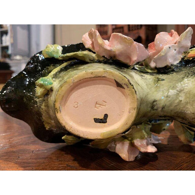 19th Century French Painted Ceramic Barbotine Basket From Montigny-Sur-Loing For Sale - Image 11 of 11