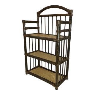 Mid 20th Century Bamboo & Wicker Wall Mounted 3-Shelf Unit. For Sale