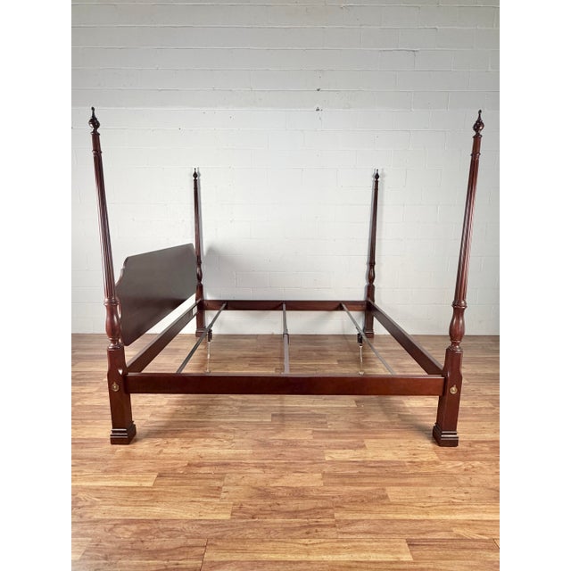 Brown Stickley Solid Mahogany King Size 4 Post Poster Bed For Sale - Image 8 of 10