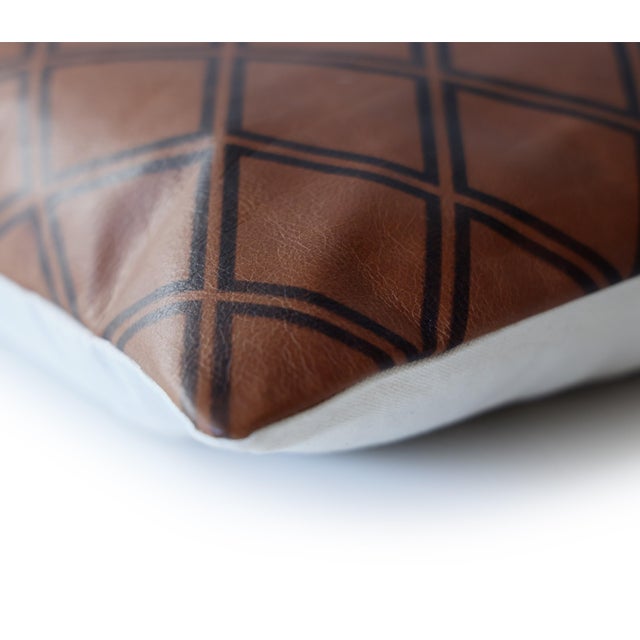 2020s Luxury Brown Leather Geometric Throw Pillow 16x24 | Handmade Modern Designer Lumbar Cushion For Sale - Image 5 of 8