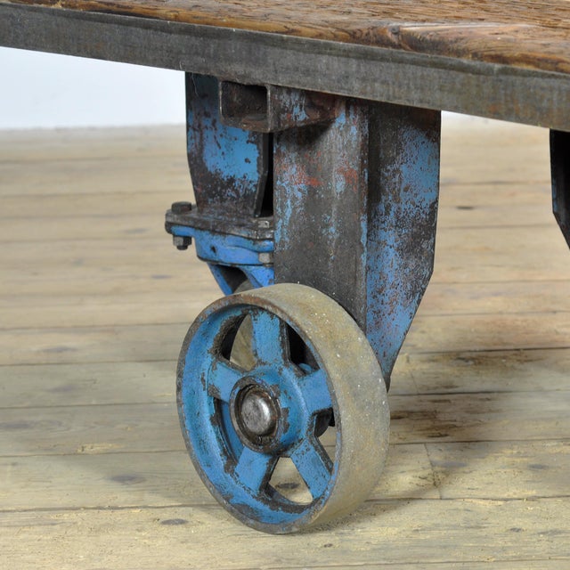Industrial Iron and Pine Coffee Table, 1960s For Sale - Image 9 of 12