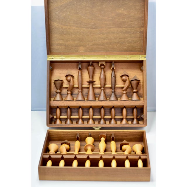 Anri Space Age Chess Set Designed by Elliott, Walnut, Maple 1950 Italy, No Board Offered here is a strikingly modern Anri...