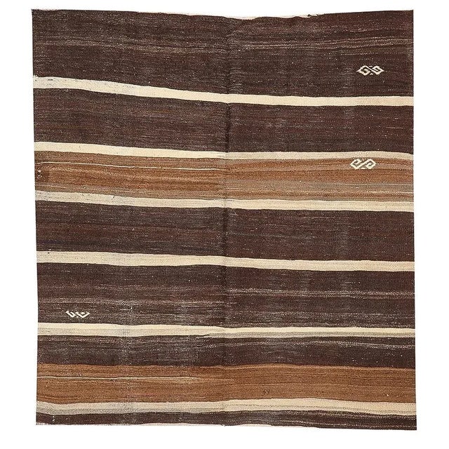 Textile Brown Vintage Goat Hair Kilim Rug For Sale - Image 7 of 7