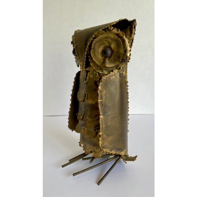 1960's Brutalist Torch Cut Brass Metal Figurative Owl For Sale - Image 11 of 12