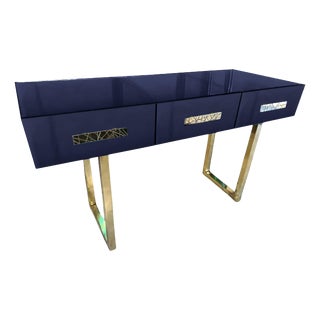Blue Console Table in Brass and Mirrored Murano Glass from Justfurnituress SRL For Sale