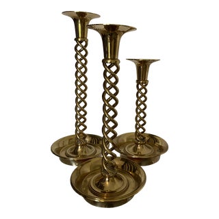 Brass Twist Candlestick Holders - Set of 3 For Sale
