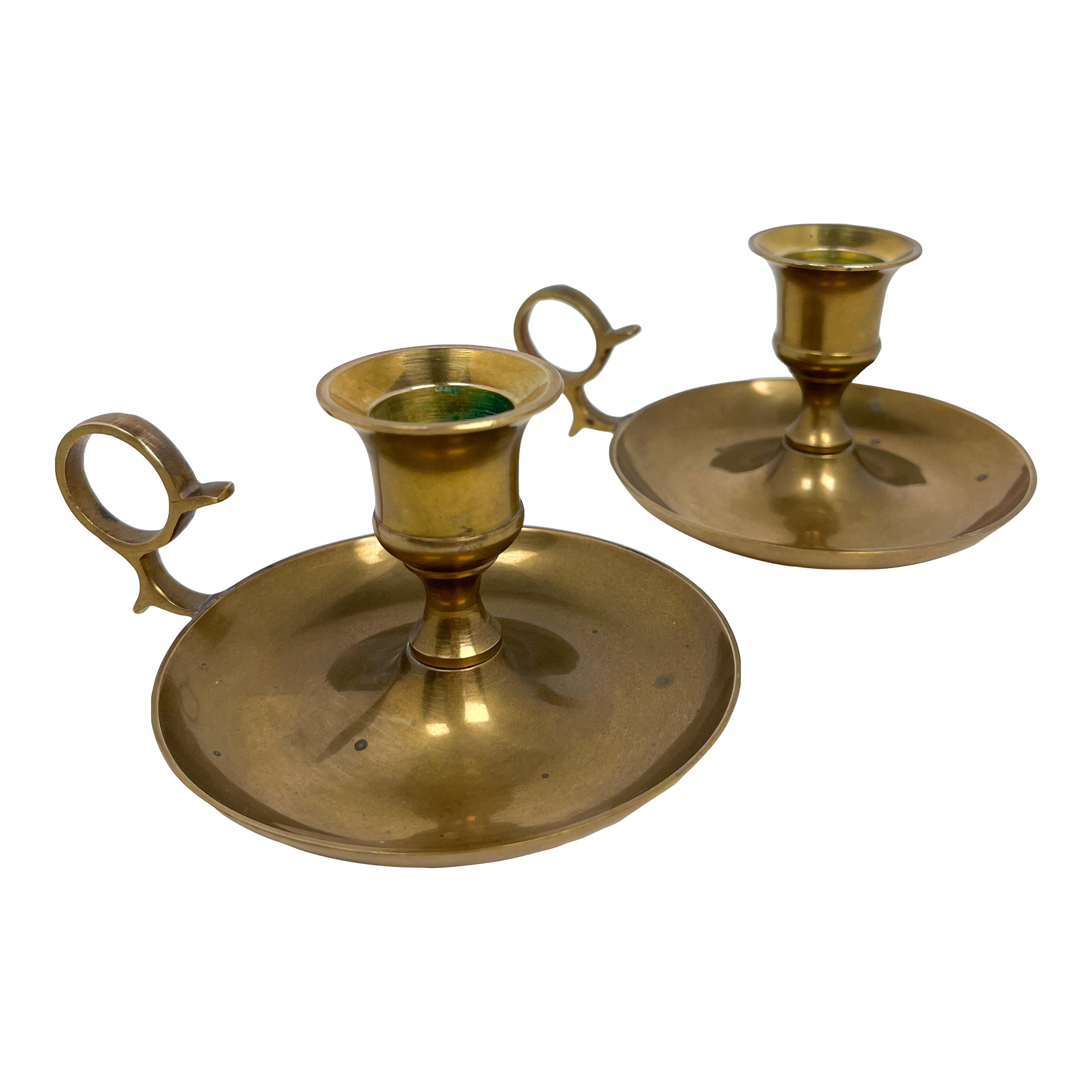 Set of 2 Vintage Brass Candlestick Holders Set With Handle | Chairish
