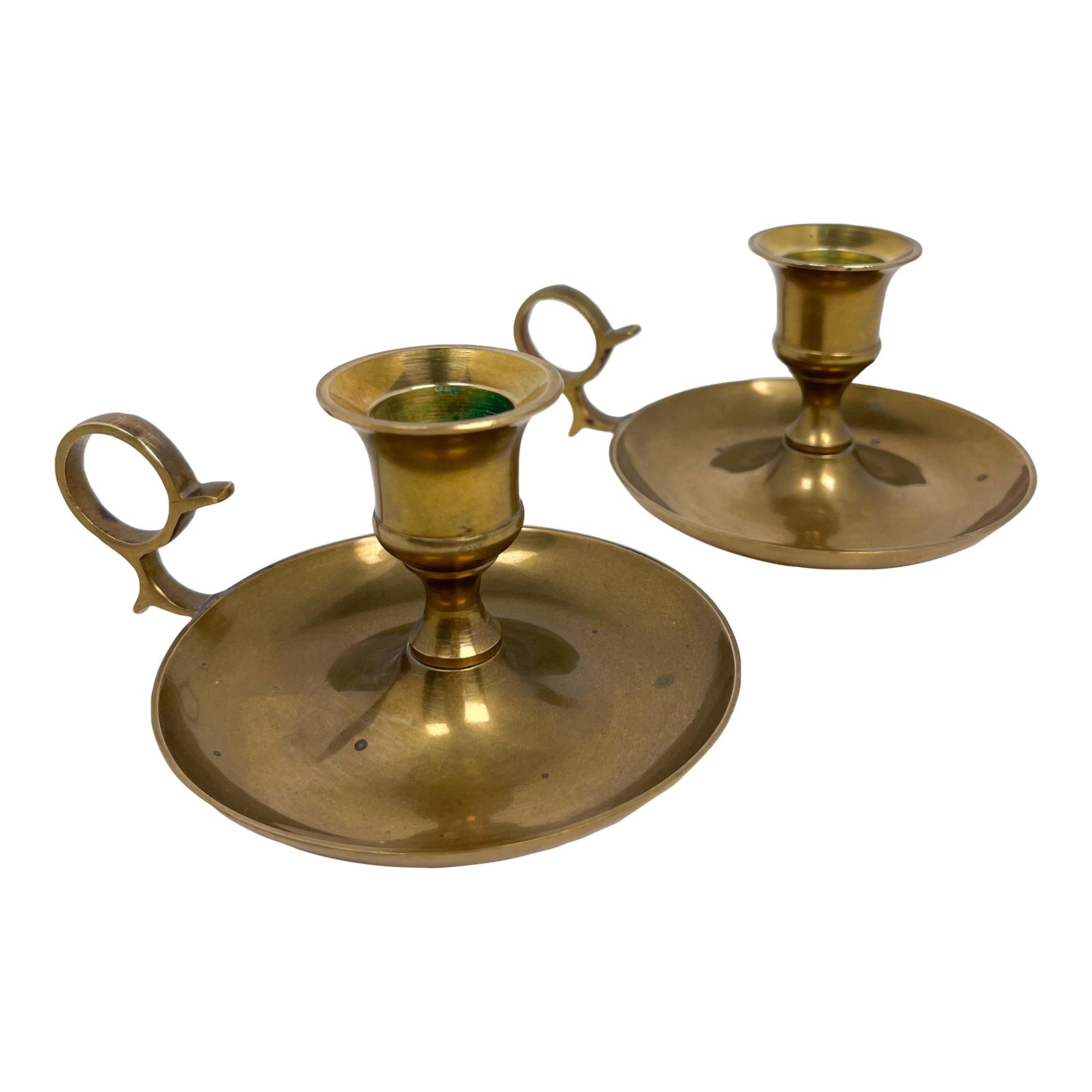 Set of 2 Vintage Brass Candlestick Holders Set With Handle | Chairish