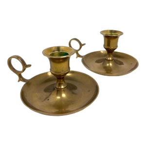 Set of 2 Vintage Brass Candlestick Holders Set With Handle