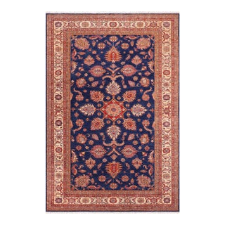 1990s Southwestern Kazak Blue/Beige Wool Rug - 7'11'' X 11'2'' For Sale