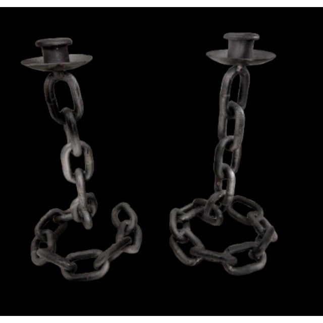 Mid 20th Century Mid 20th century Illusionistic Brutalist Chain Link Candlesticks - A Pair For Sale - Image 5 of 10
