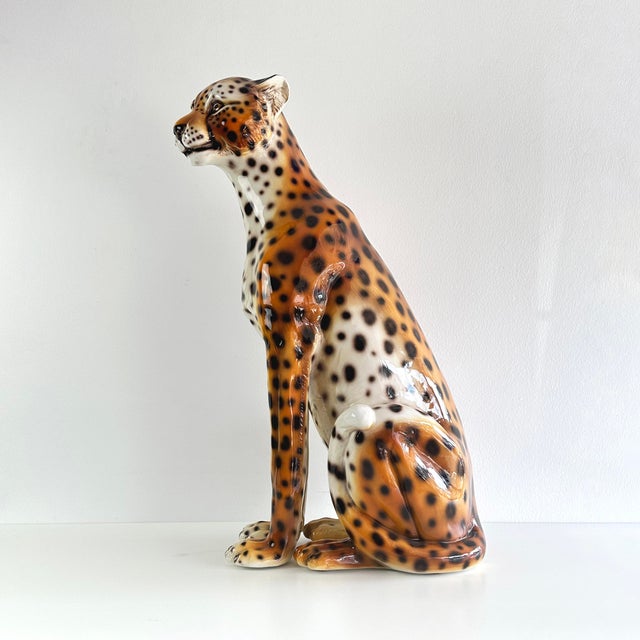 Burnt Orange 20th Century Italian Ceramic Leopard Floor Sculpture For Sale - Image 8 of 18