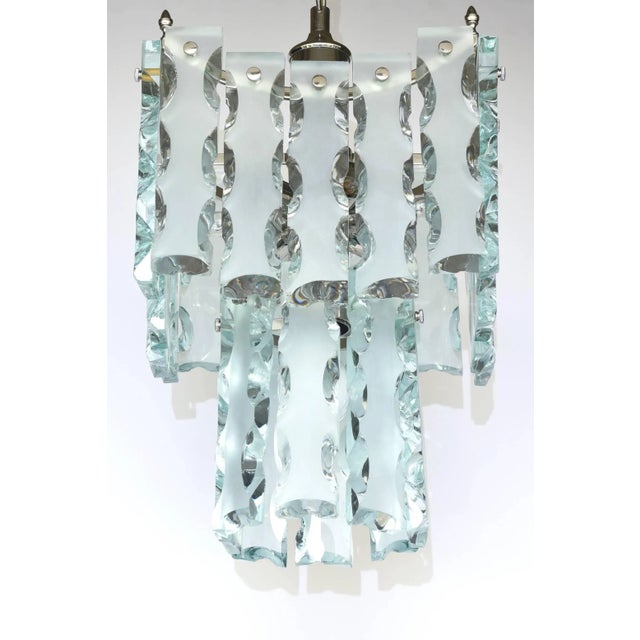 Metal 1950s Italian Mid-Century Murano Etched Glass Pendant Chandelier For Sale - Image 7 of 11