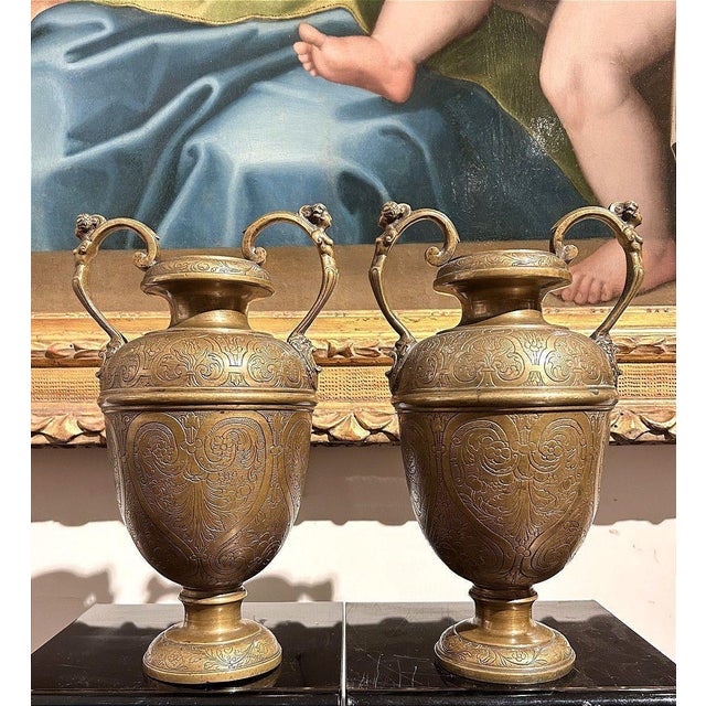 Engraved Bronze Vases, Set of 2 For Sale - Image 10 of 10