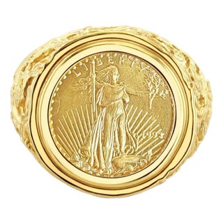 Lady Liberty Coin Ring with Tree Branch, Size 7 For Sale
