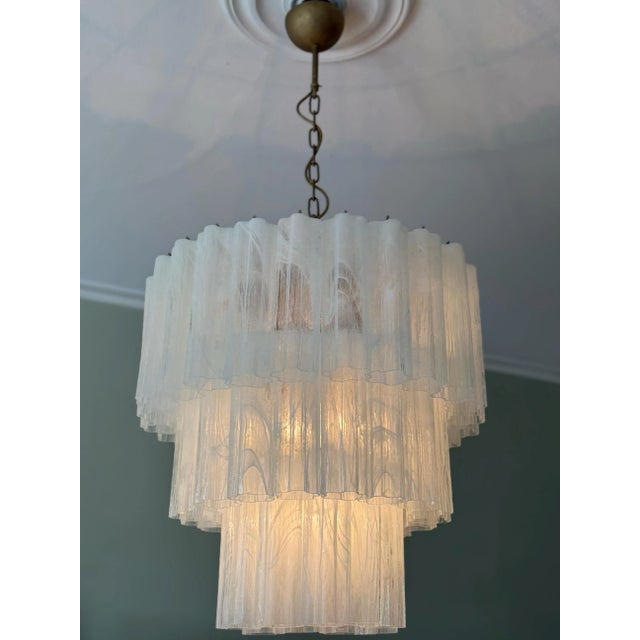 Large White Swirled Murano Chandelier with Marbled Pattern For Sale - Image 10 of 15
