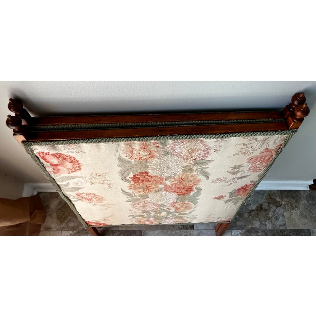 Antique Victorian Two-Panel Floral Fabric Folding Floor Screen With Finials For Sale - Image 10 of 18