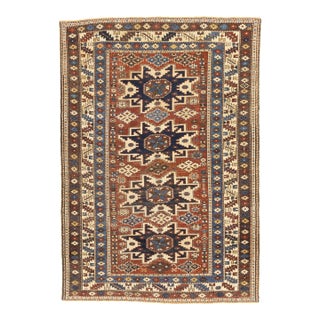 Antique Caucasian Lezgi Rug 3'7" X 5’2"` For Sale