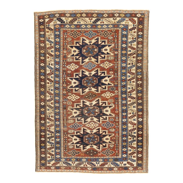 Antique Caucasian Lezgi Rug 3'7" X 5’2"` For Sale