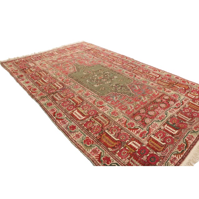 Traditional Antique Gordes Traditional Red and Sage Green Wool Rug For Sale - Image 3 of 5